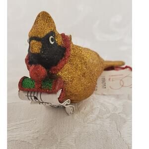 Dept 56 Vintage Ornament Gold Cardinal Bird with Musical Note Scroll